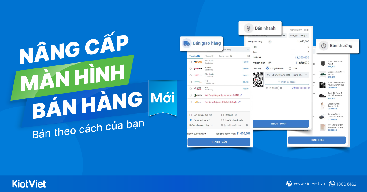 KiotViet nâng cấp màn hình bán hàng mới 3 trong 1 