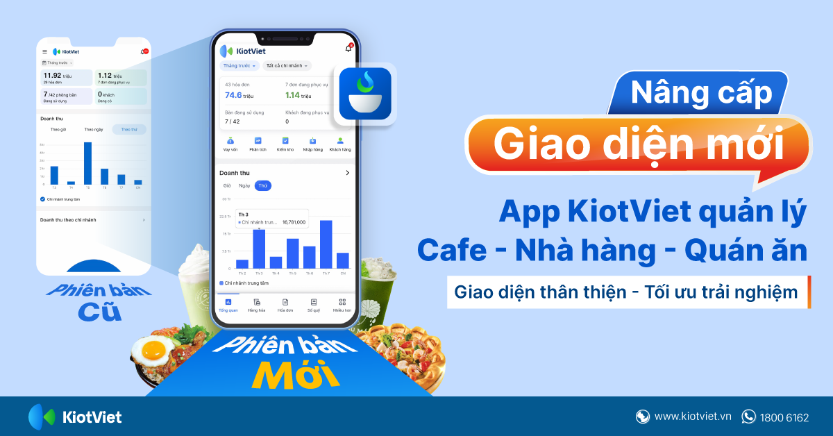 Nâng cấp giao diện mới ứng dụng KiotViet quản lý nhà hàng, cafe, quán ăn