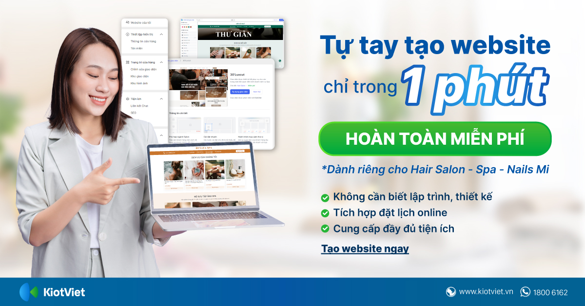 Thiết kế website miễn phí trên phần mềm bán hàng dành cho ngành dịch vụ làm đẹp