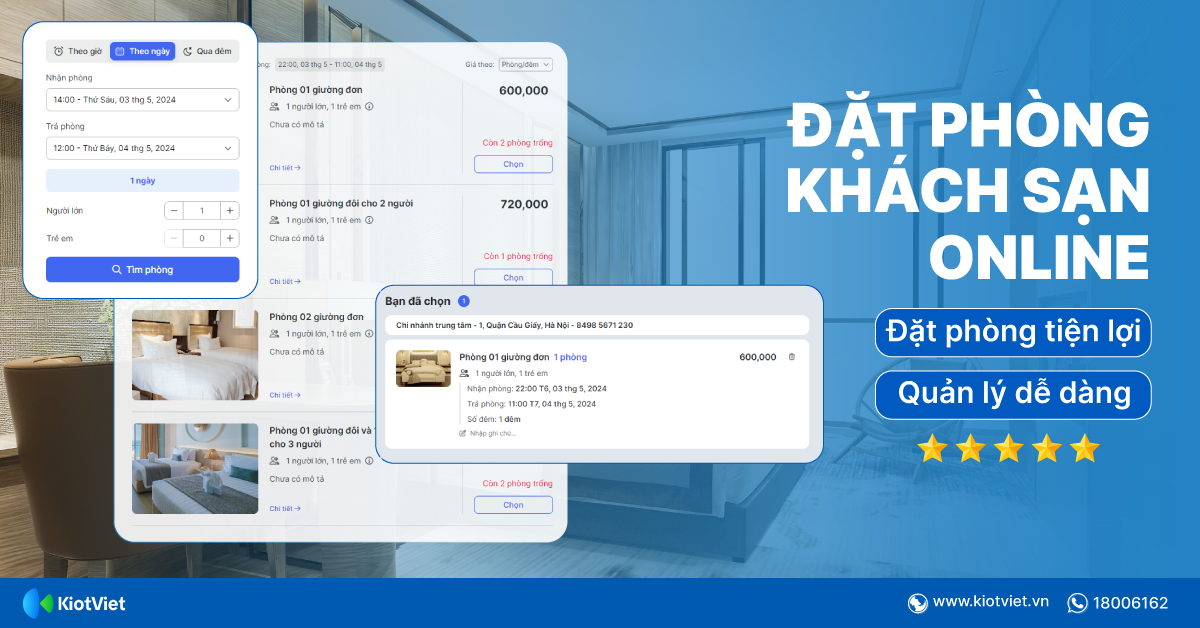 Đặt phòng online dễ dàng trên phần mềm quản lý khách sạn KiotViet