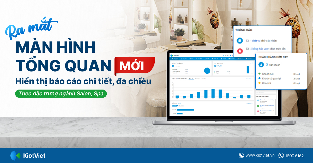 KiotViet ra mắt màn hình tổng quan mới: Hiển thị báo cáo chi tiết, đa chiều theo đặc trưng ngành Salon, Spa