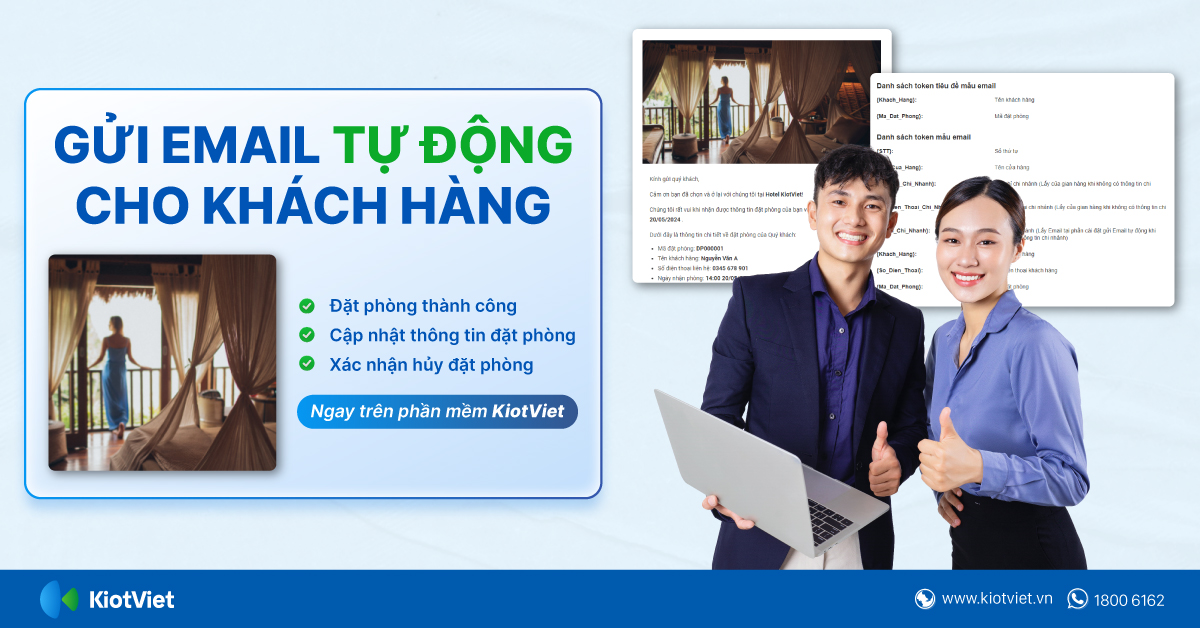 Gửi email tự động cho khách hàng khi đặt phòng thành công, cập nhật thông tin hoặc xác nhận hủy đặt phòng ngay trên phần mềm
