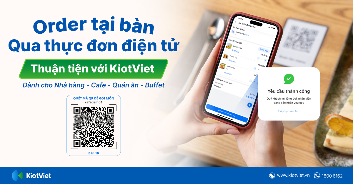 Order tại bàn qua thực đơn điện tử thuận tiện với KiotViet