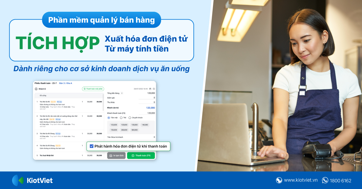 Phần mềm quản lý bán hàng tích hợp xuất hóa đơn điện tử từ máy tính tiền dành riêng cho cơ sở kinh doanh dịch vụ ăn uống