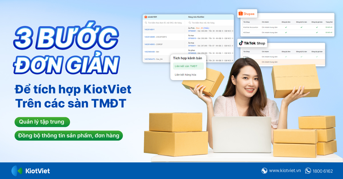 3 bước đơn giản để tích hợp KiotViet trên các sàn thương mại điện tử: Quản lý tập trung - Đồng bộ thông tin sản phẩm, đơn hàng