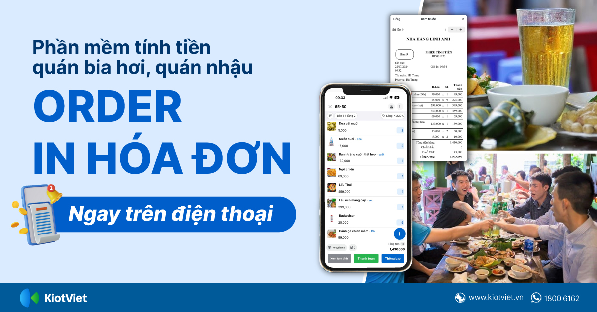 Phần mềm tính tiền quán bia hơi, quán nhậu: Order, thanh toán, in hóa đơn ngay trên điện thoại