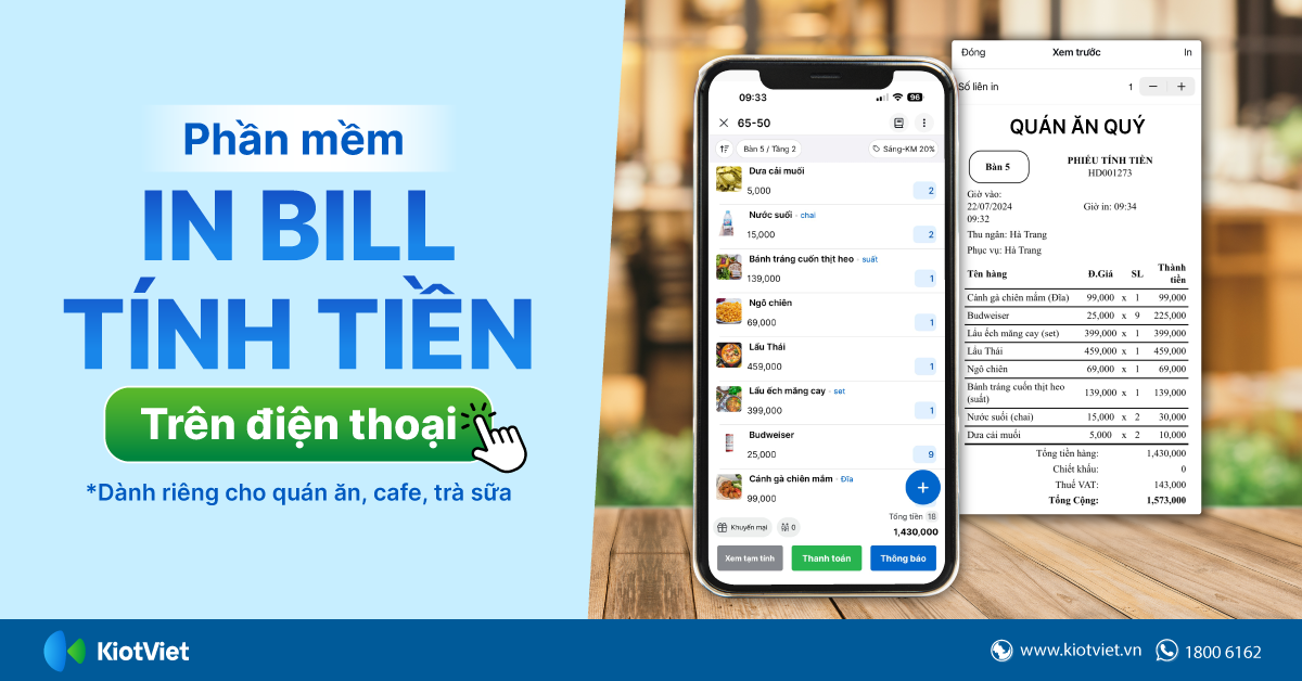 Tải miễn phí phần mềm in bill tính tiền trên điện thoại cho quán ăn, cafe