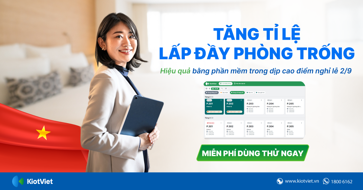 Tăng tỉ lệ lấp đầy phòng bằng phần mềm quản lý khách sạn KiotViet trong cao điểm nghỉ lễ Quốc Khánh 2/9