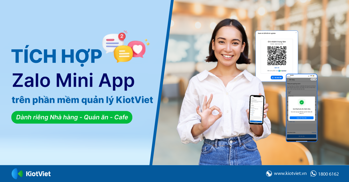 ​KiotViet cung cấp tính năng thực đơn điện tử trên Zalo Mini App, hỗ trợ chủ quán bán hàng tiện lợi