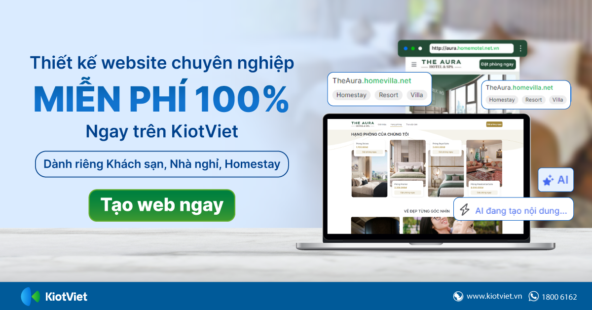 Thiết kế website khách sạn, homestay chuyên nghiệp ngay trên KiotViet - Miễn phí 100% 