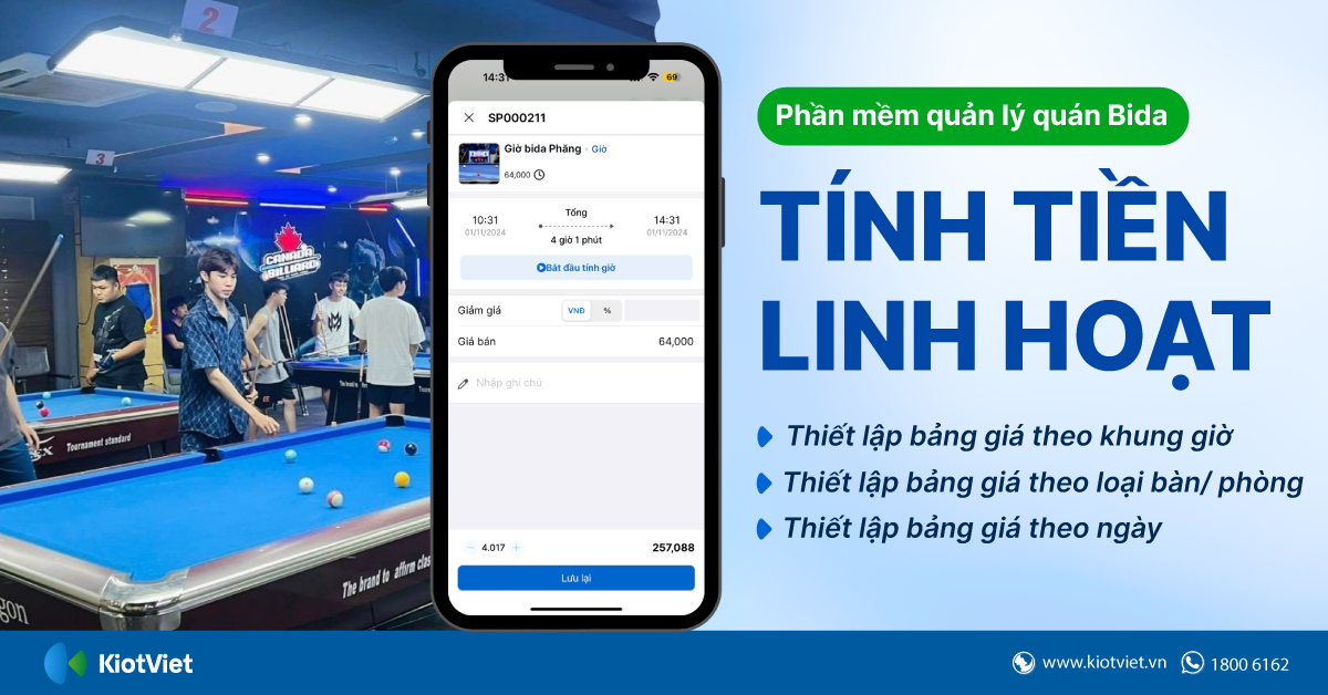 Tối ưu hóa doanh thu quán bida nhờ tính năng tính tiền linh hoạt trên phần mềm quản lý KiotViet