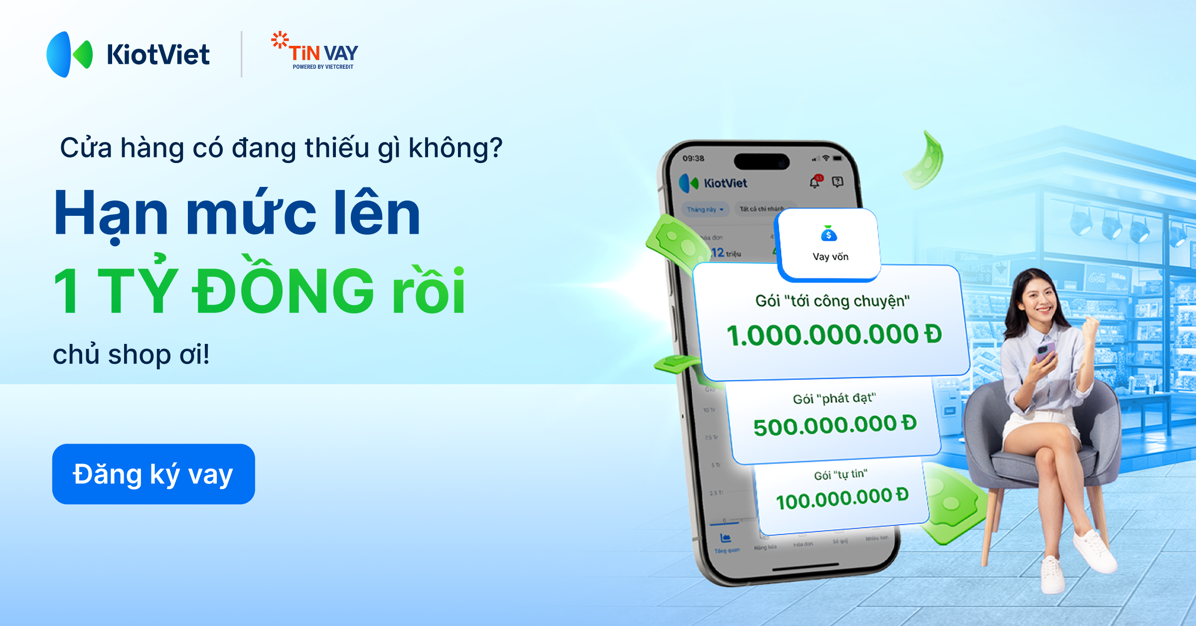 VietCredit nâng hạn mức vay lên 1 tỷ - Hỗ trợ chủ shop KiotViet làm lớn cuối năm
