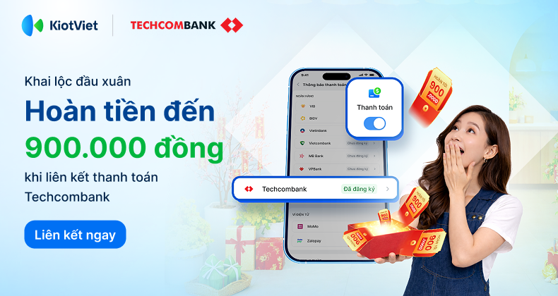 Khai xuân đắc lộc khi liên kết thanh toán QR Techcombank trên KiotViet