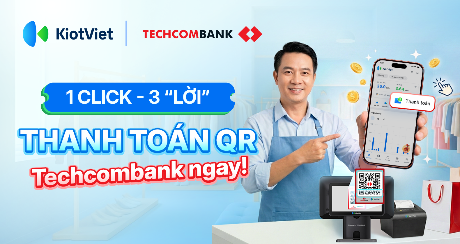 Liên kết thanh toán QR Techcombank: Giao dịch là thêm lời