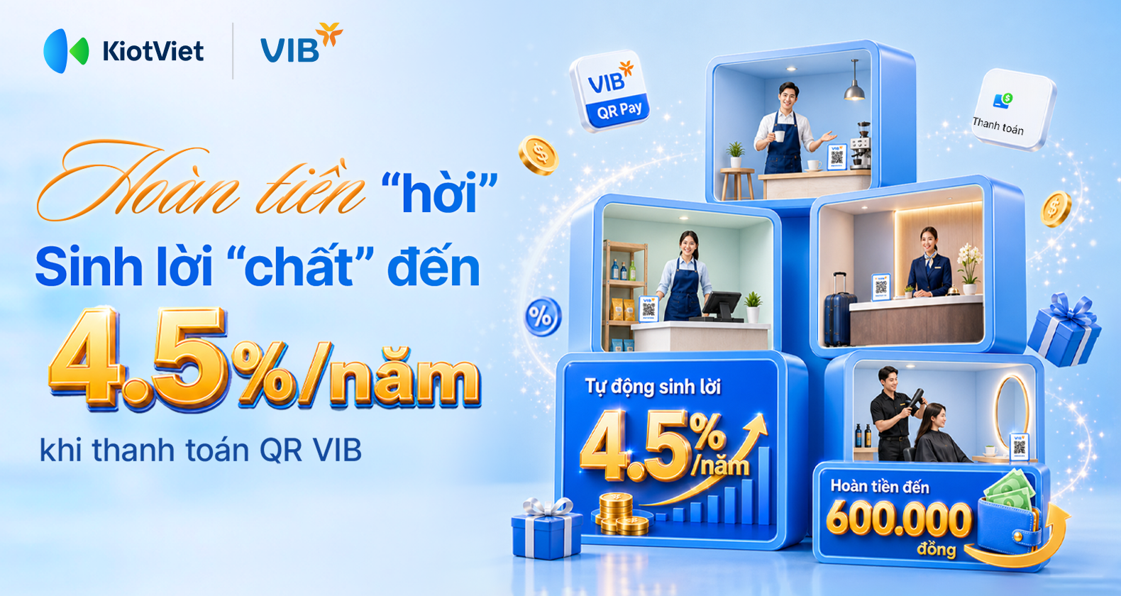 Hoàn tiền “hời” - Sinh lời “chất” đến 4.5%/năm cùng thanh toán QR VIB