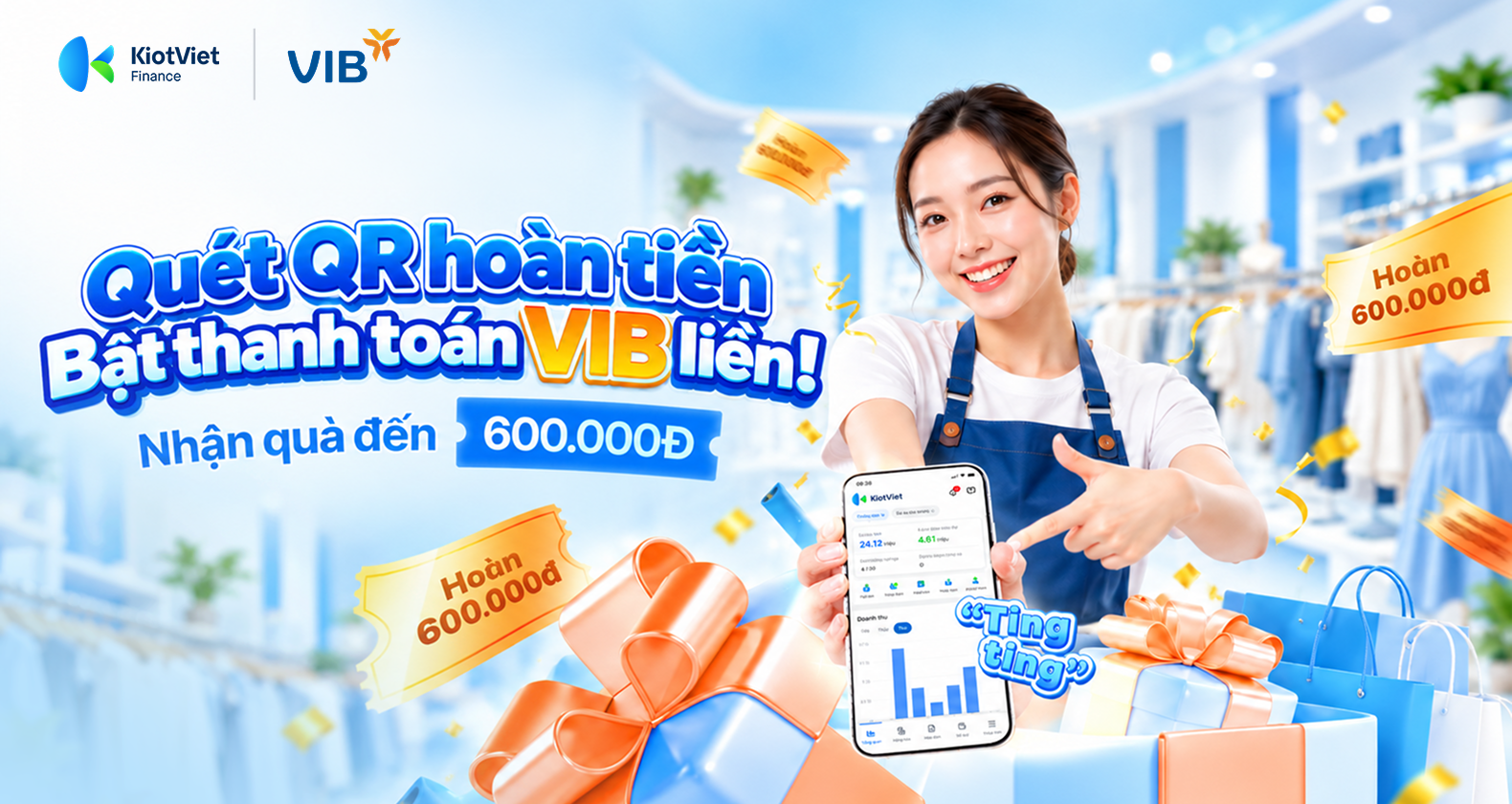 Quét QR hoàn tiền - Bật thanh toán VIB liền